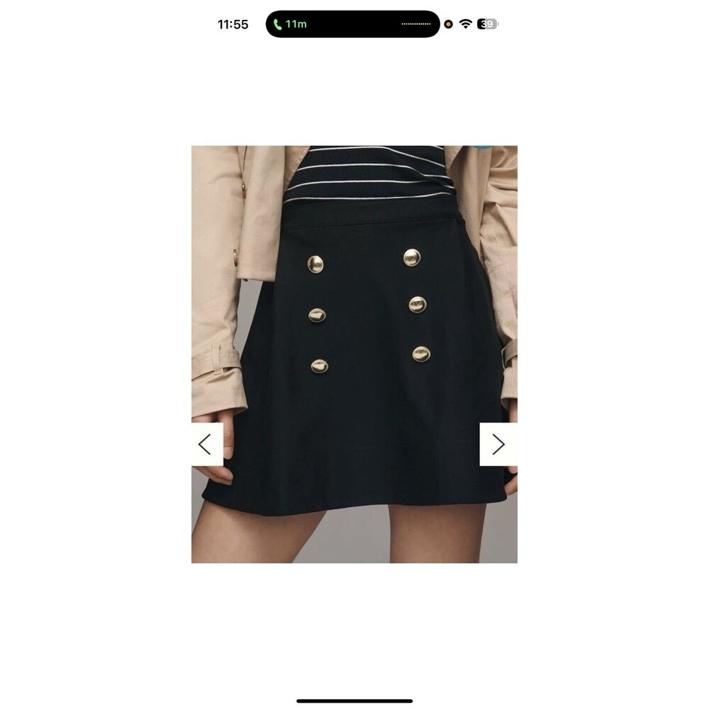 NWOT Anthropologie Maeve  Fit And Flare Skater Mini Skirt Gold Buttons Size M